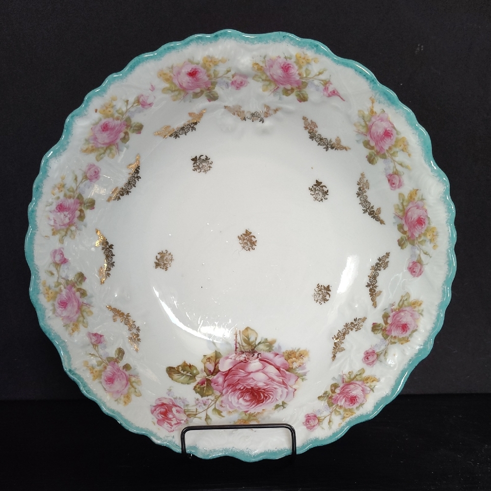 Unmarked Pink Rose Hand Painted China Bowl 10” #54